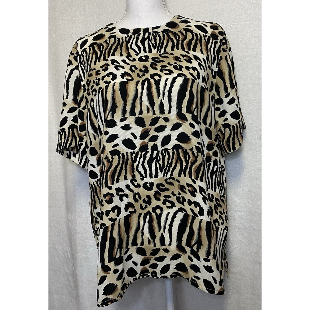 Alfred Dunner Women's Animal Print Short Sleeve Blouse Size 16